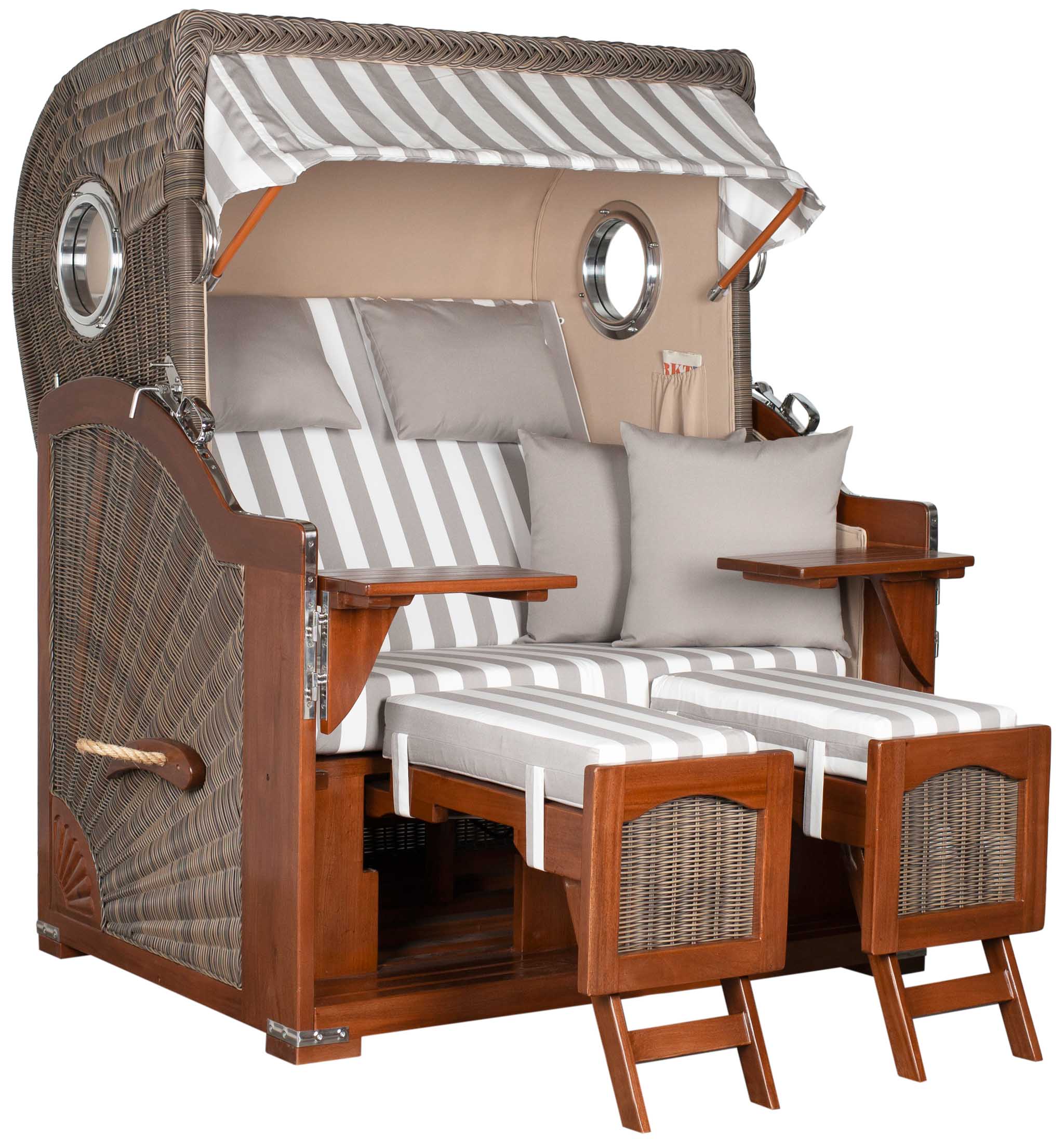 Strandkorb Rantum Bullauge Mahagoni PE Grey Dessin 513 Grau